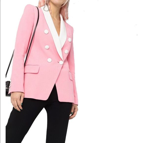 Balmain pink double breasted blazer. Luxe women designer tailored blazer sz 12Us - Picture 2 of 9